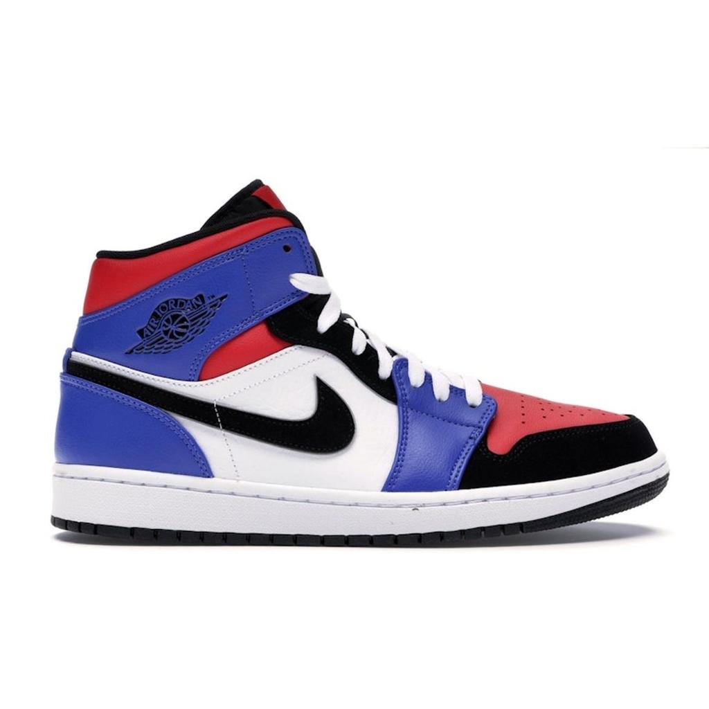Air Jordan 1 Retro Mid Top 3 Unisex Sneakers Multi-Color White Blac-hyper-royal 554724-124