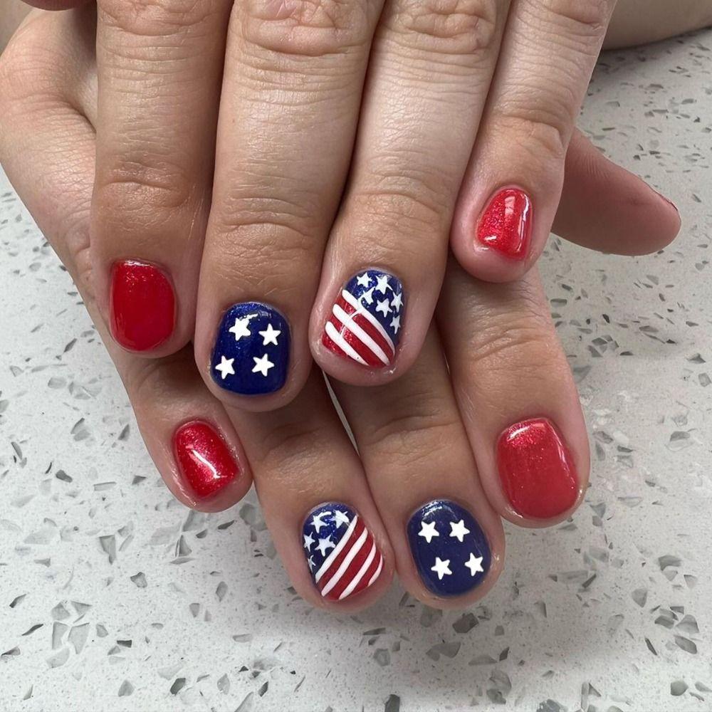 

Detachable DIY Press on Nails Round Head Independence Day Simple False Nails