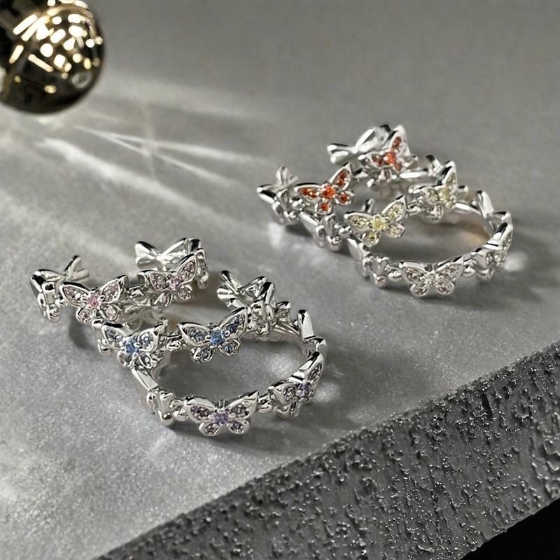 New Super Fairy Flash Diamond Colored Butterfly Zir*****Pen Ring Niche High-End Light Luxury Accessories