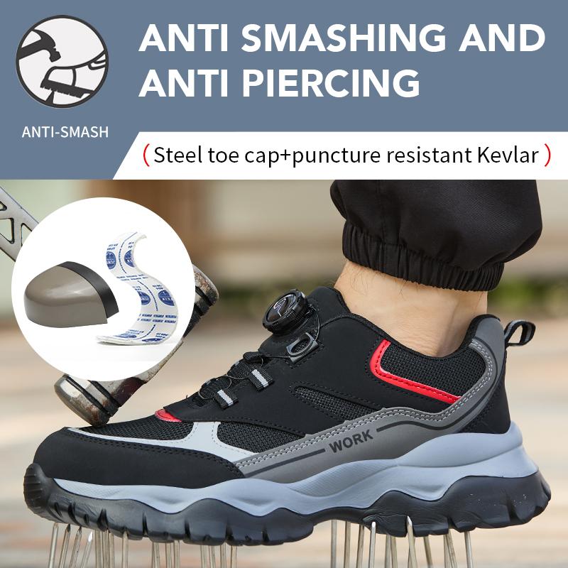 Rotary Buckle Work Boots Safety Steel Toe Men Breathable Safety Shoes  Indestructible Puncture-Proof Hiking Work Sneakers