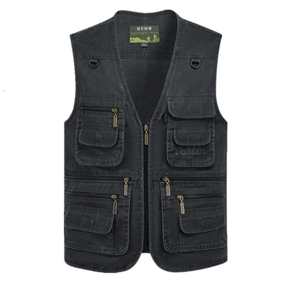 

Мужской жилет, повседневная куртка, весенне-осенняя свободная хлопковая куртка на молнии с несколькими карманами, ветрозащитное пальто без воротника, мужская куртка без рукавов, размер L-10XL 4XL серый