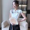Short-sleeved T-shirt for Women In Spring and Summer New Chinese Style Slim Fit Buckle Knit Sweater Chinese Style Pleated Waist-hugging Sweet Top