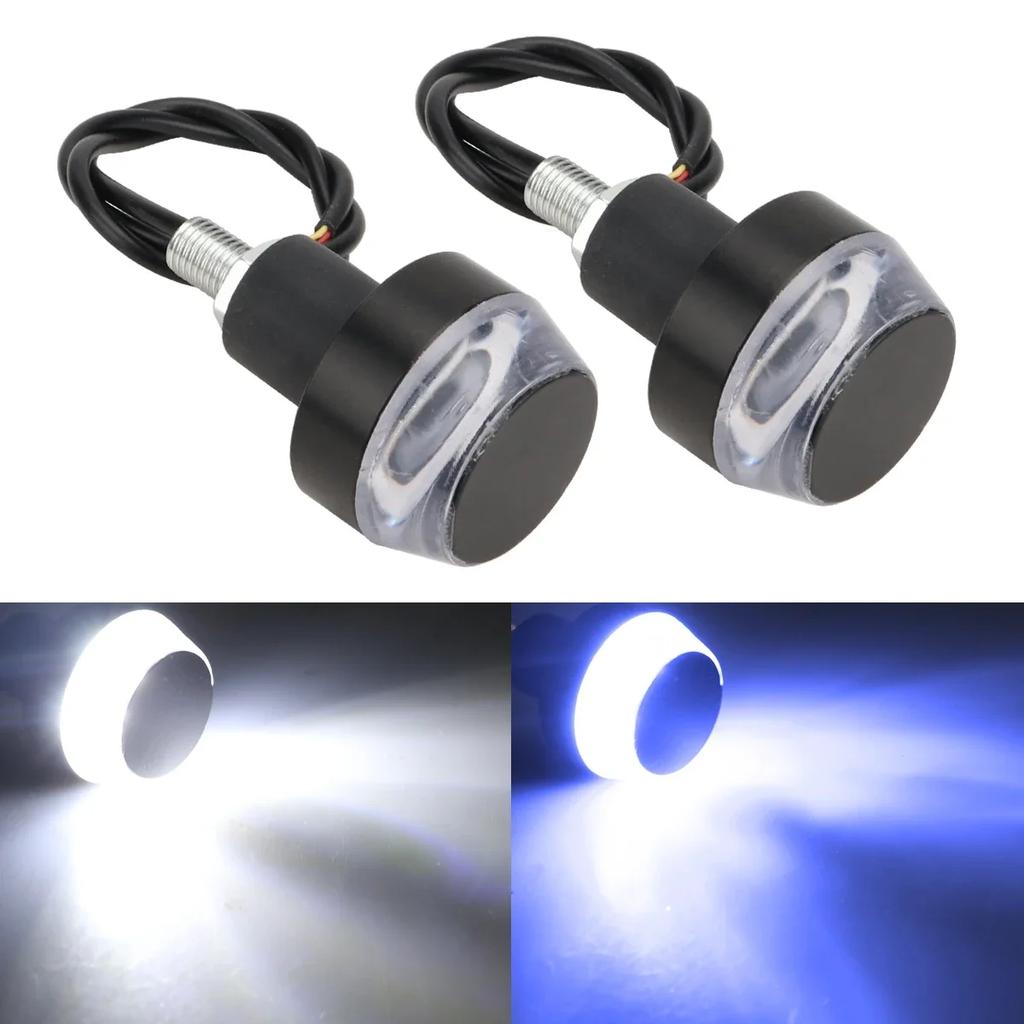 2Pcs 12V Motorcycle LED Handlebar End Turn Signal Light White Yellow Flasher Handle Grip Bar Blinker Side Marker Lamp Lighting