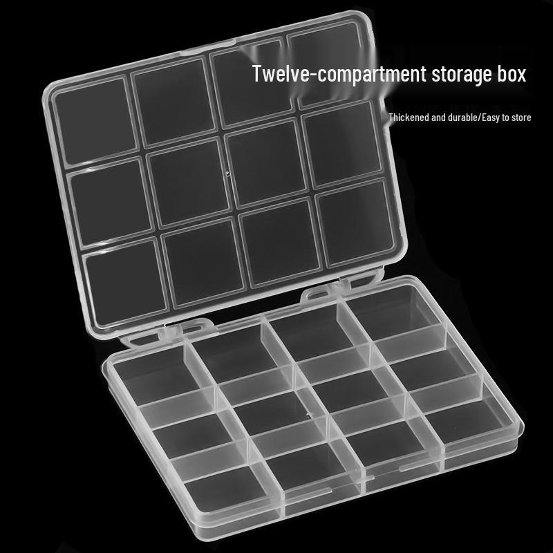 12-Compartment Transparent Storage Box for Nail Art Accessories, Beads, and Electronics