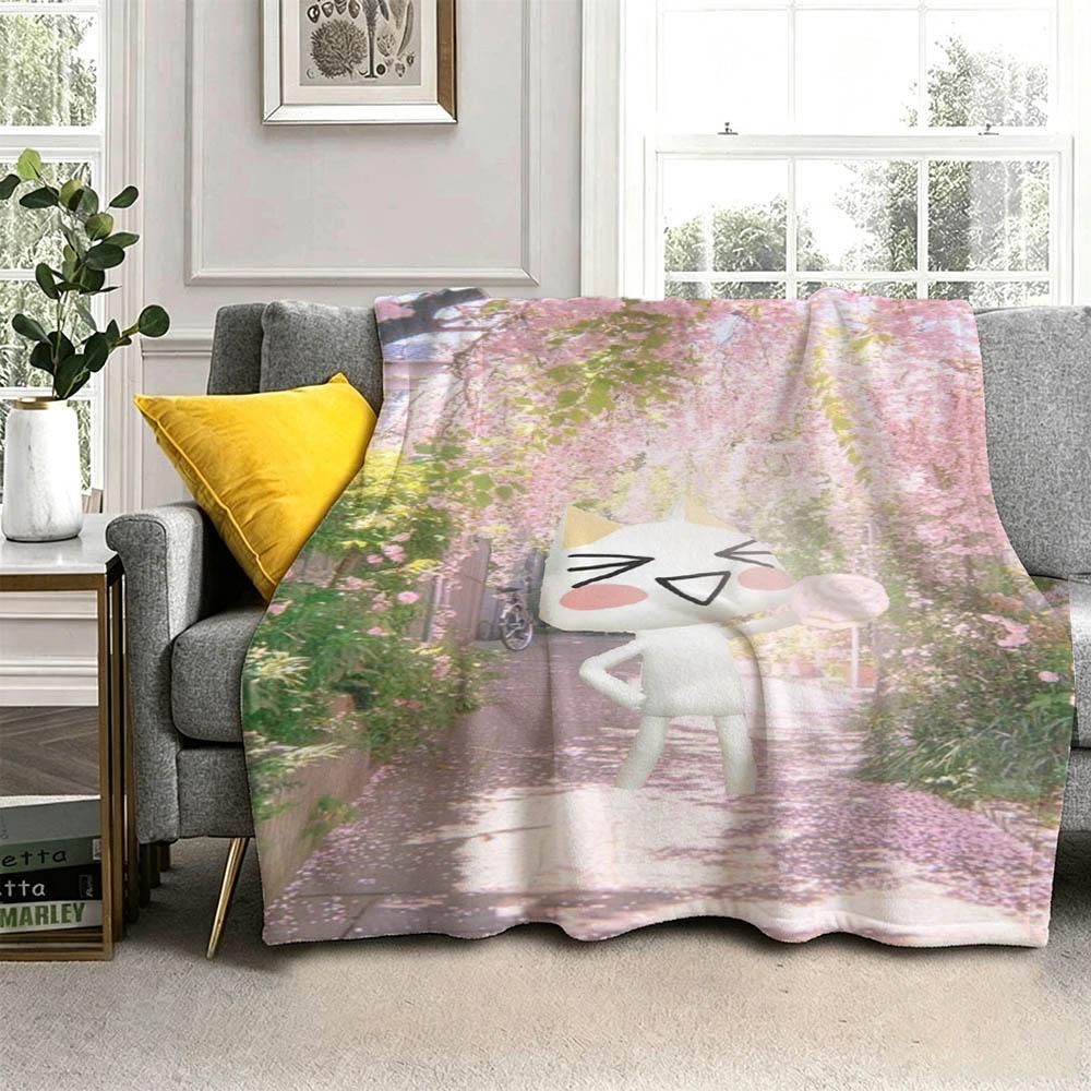 Cartoon Kawaii I-Inoue Cute Cat T-ToroS Flannel Blanket Soft Throw Blanket Art For Home Decor Bedroom Bed Sofa Picnic Fans Gift
