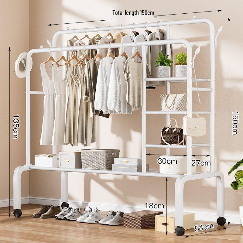 Indoor Double-Rod Floor-Standing Clothes Rack for Balcony or Bedroom