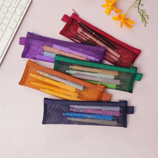 2PCS Pencil Case, with Zipper Large Opening, Transparent Mesh Fabric Organizer, Lightweight Storage Bag for School Office Travel