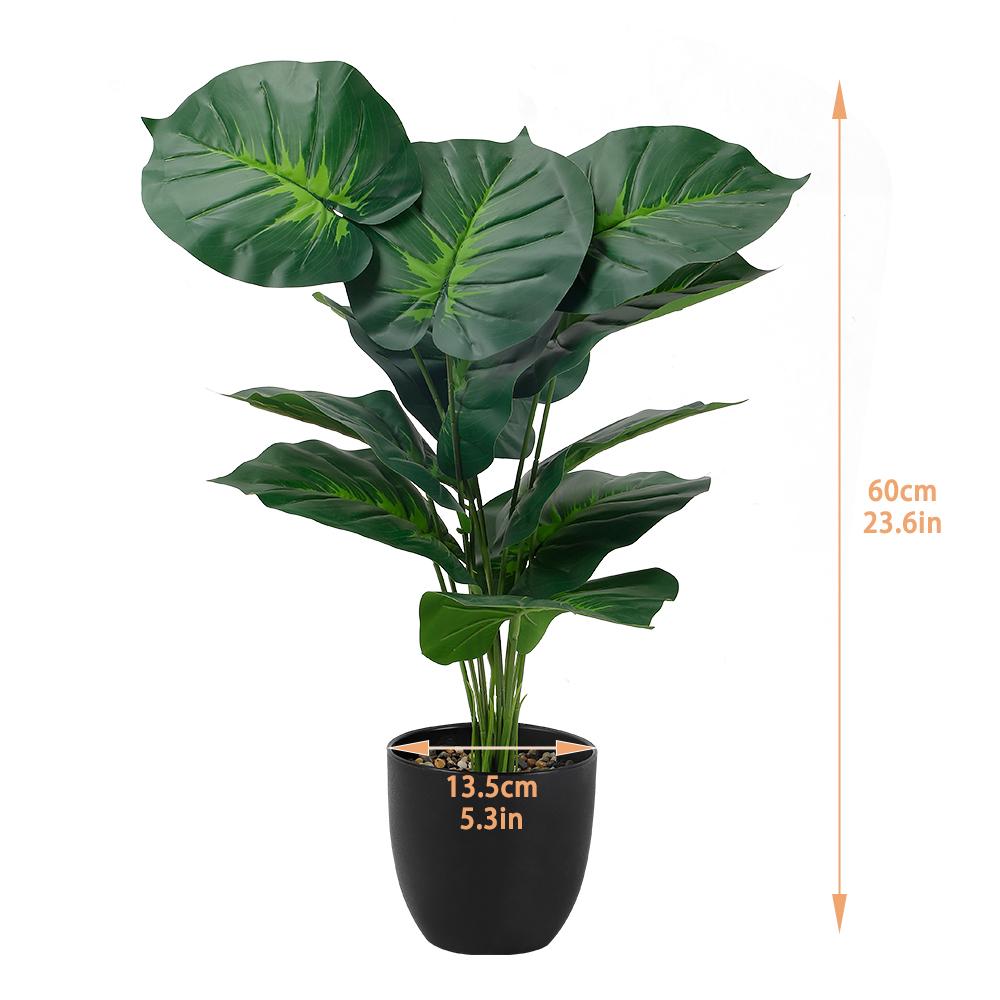 65cm Artificial Palm Tree & Monstera Branch - Tropical Plastic Plants for Home/Garden Decor, Realistic Green Leaves