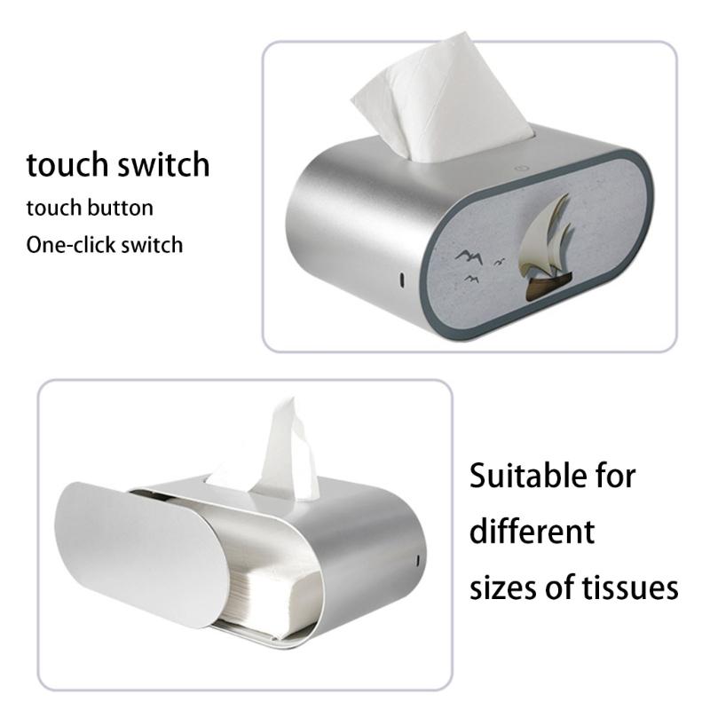 Modern Artistic LED Tissue Box Holder Large Opening Napkin Storage Box with Night Light for Smooth Pulling Enduring