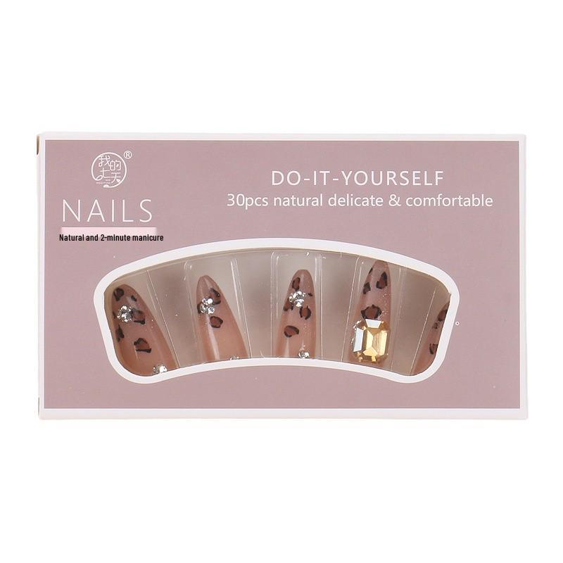 Xiaohongshu High-End Leopard Rhinestone Wearable Nail Art Stickers - Pre-Made Spicy Girl Style False Nail Strips