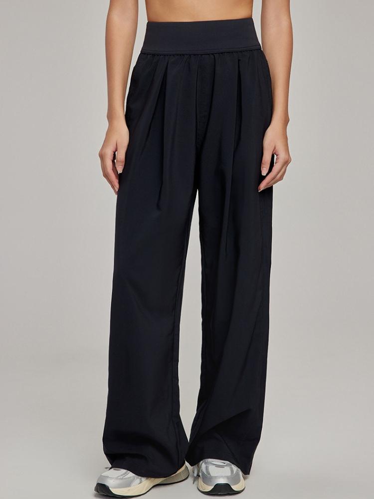 

Spring Summer Straight Wide Leg Women pants High Waist Slimming Sports Trousers Breathable Draping Loose Casual Yoga Pants XL чорний