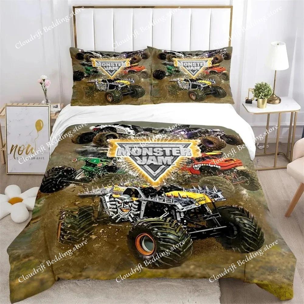 Monster Truck Duvet Cover Catroon Monster Jam Bedding sets Soft Quilt Cover and Pillowcases for Teens SingleDoubleQueenKing