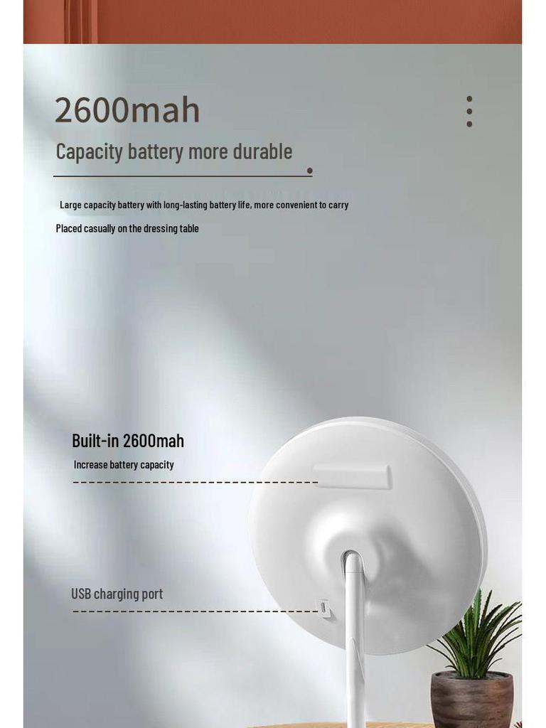 Rechargeable LED Makeup Mirror with Adjustable Three-Color Natural Light and One-Touch Control for Dressing Table