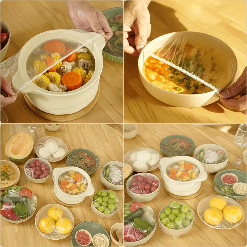 Reusable Elastic Bowl Covers Food Grade Plastic Fresh Keeping Film Stretch Food Covers for Kitchen Food Storage Meal Prep