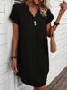 2026 Trendy V-neck Solid Color Elegant Short-Sleeve Dress for Spring and Summer