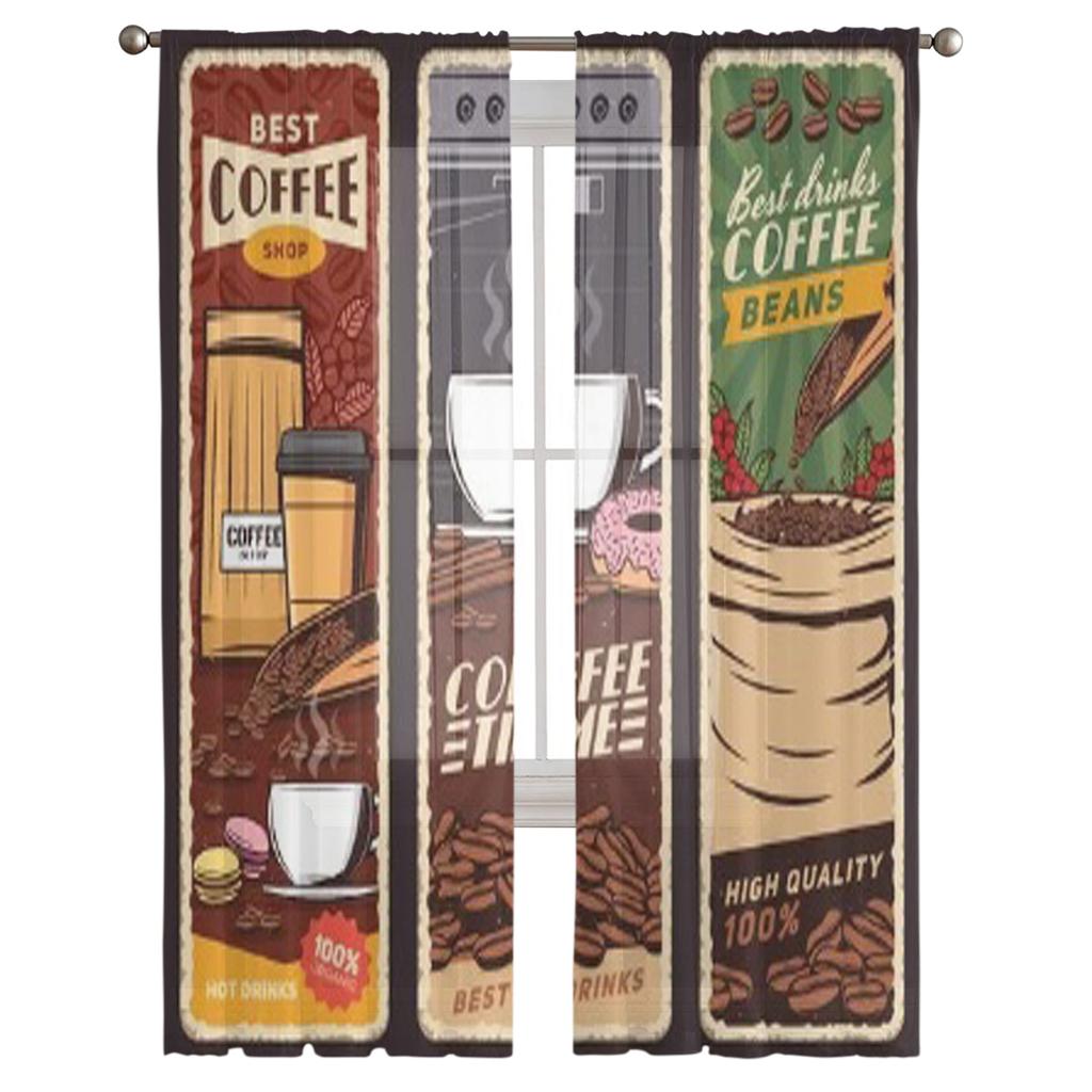 Banery w stylu vintage do kawiarni, menu kawiarni i kawiarni, tiulowe przezroczyste zasłony do salonu, dekoracja kuchni, woalowa zasłona z organzy