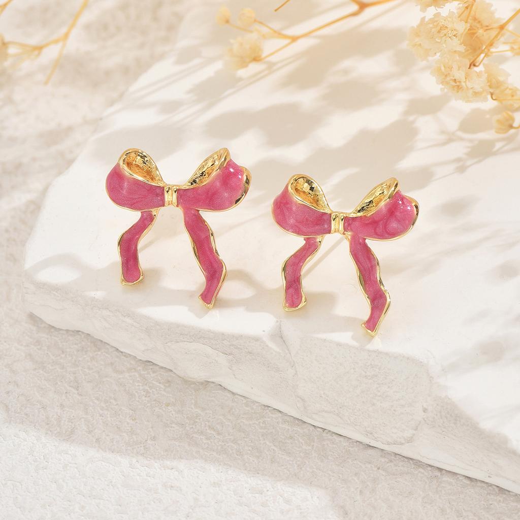 ins Hot Sale Women's Jewelry Bow Drip Oil Design Earrings Versatile Premium Stud Earrings Women
