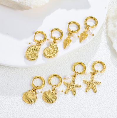 Fashion Popular Marine Series Pearl Accessories Titanium Steel Earrings Holiday Style Temperament Personality Versatile Multi-style
