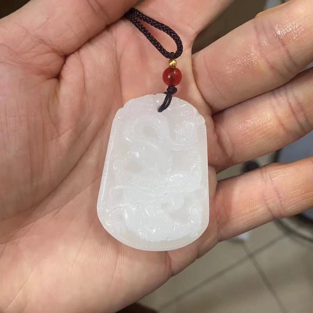 

White Jade Zodiac Pendant: Eight Great Protectors Life Buddha
