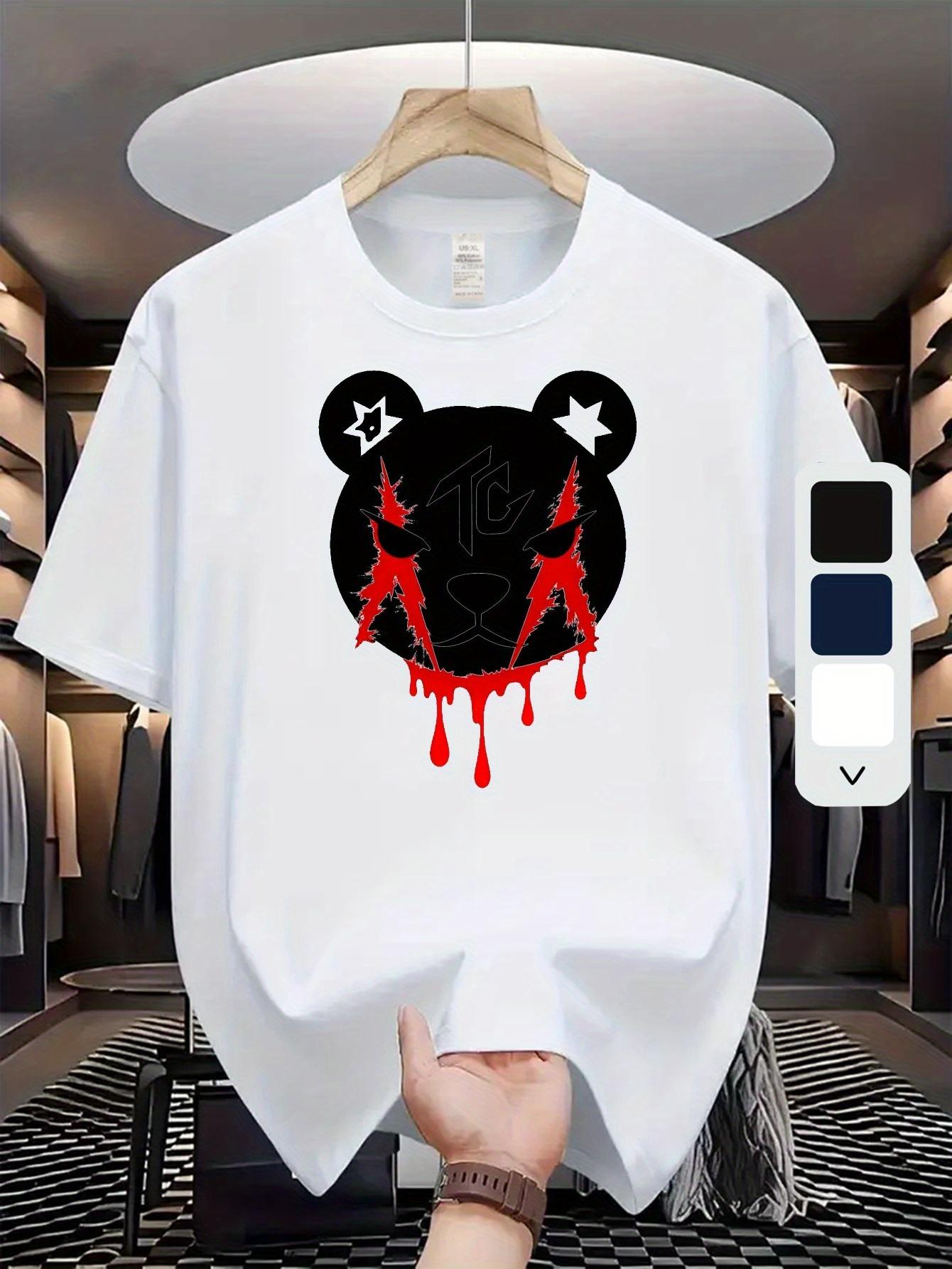 610 Cotton Blend Graphic T-shirt - Summer Casual & Sports Wear with Edgy Bear & Stars Print XL