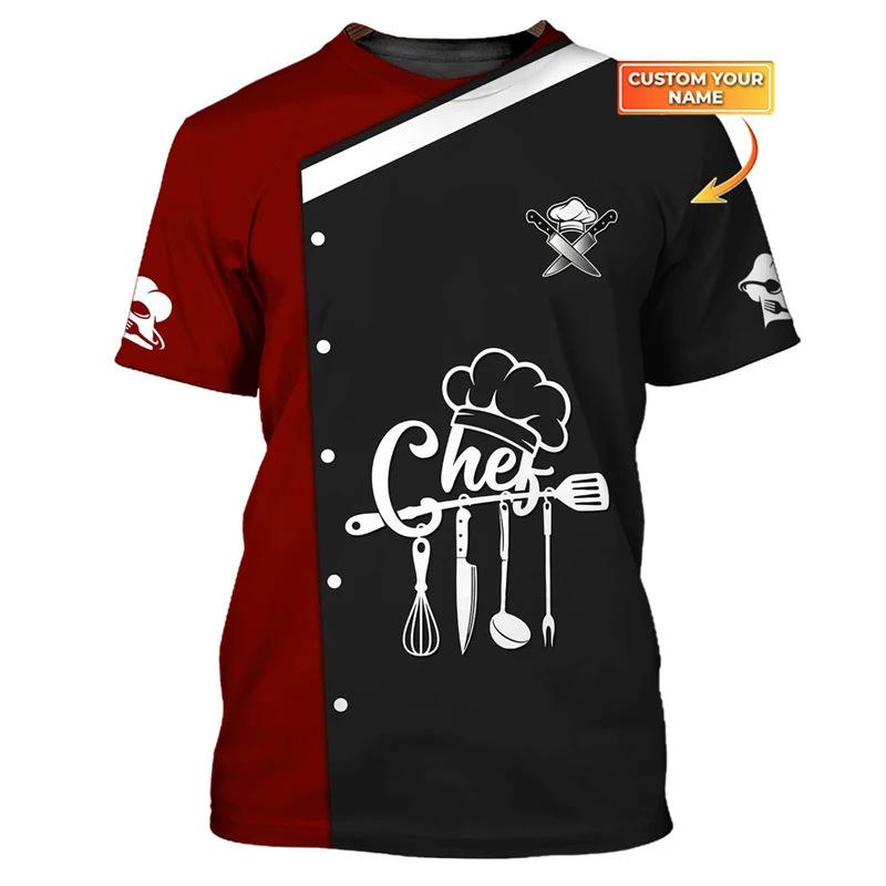 Chef Workwear 3D Printed Cooking Graphic T Shirts Chef Uniform Short Sleeved Harajuku Chef Fashionable Round Neck Top for Men