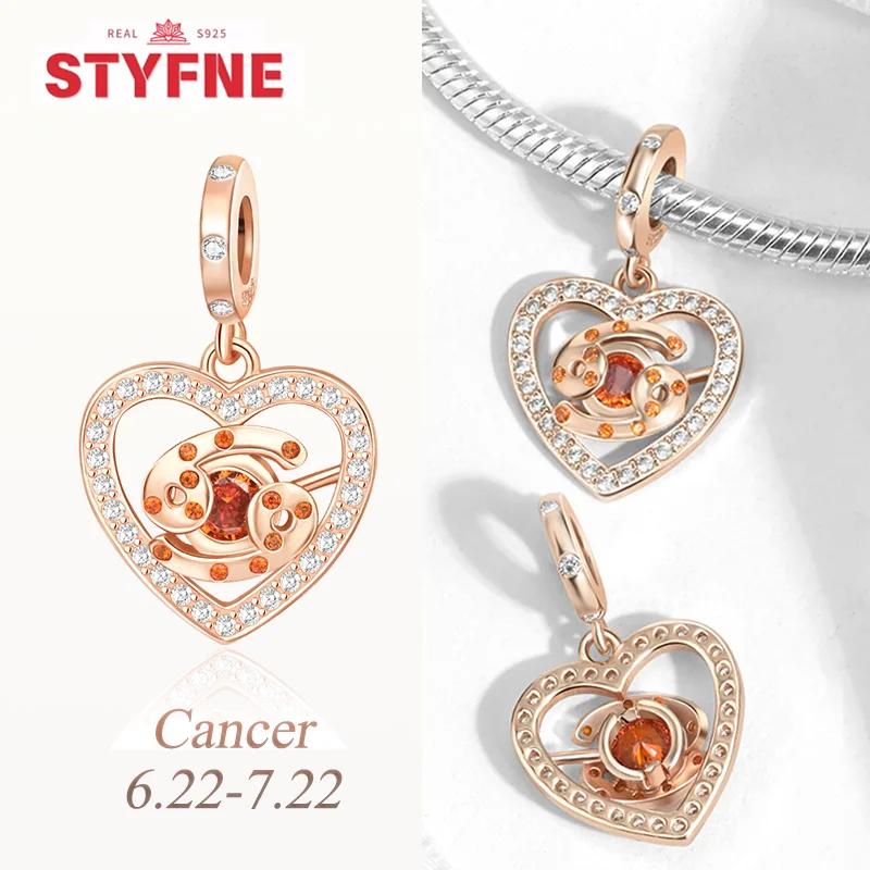 copper Twelve Constellations Heart Charm Bead Charms Bead Gemini Capricorn for Authentic Bracelets Diy Jewellery Gift for Women