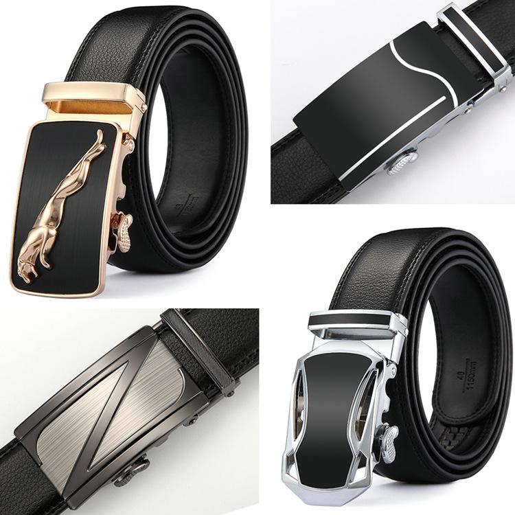 Two-Layer Leather Automatic Buckle Belt, Men'S Genuine Leather Belt, Casual Business Cowhide Belt