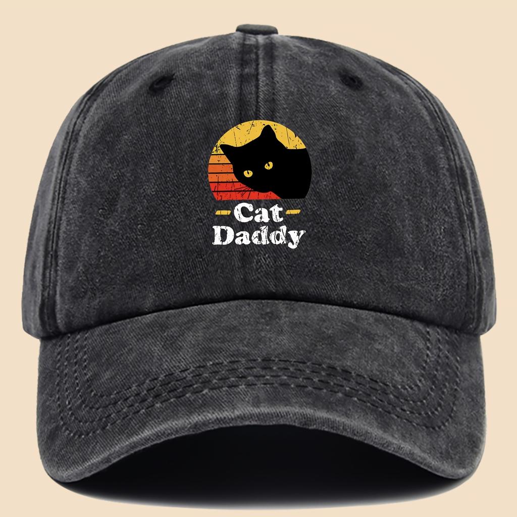 Charming CatDaddy Print Baseball Cap PAPA Vintage Curved Brim Dad Hat Unisex AllSeason Wear Adjustable Size Fits Most T
