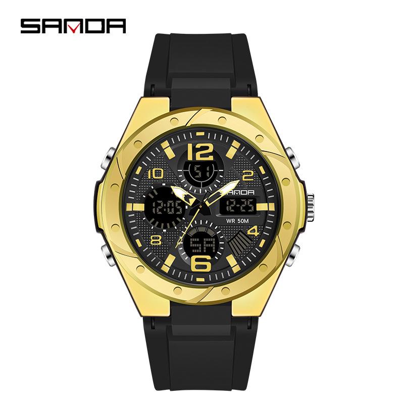 Sanda Men's Multifunctional Dual Display Luminous Waterproof Sports Watch for Teens