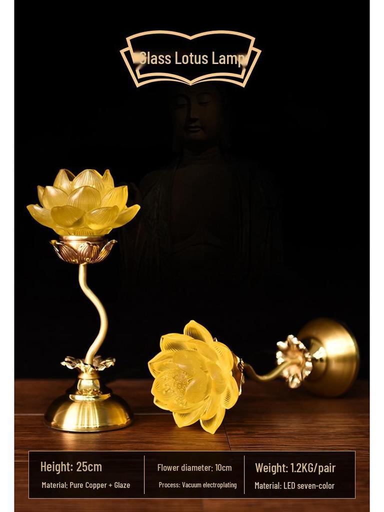 Seven-Color LED Crystal Lotus Lamp for Buddha and Guanyin Offerings