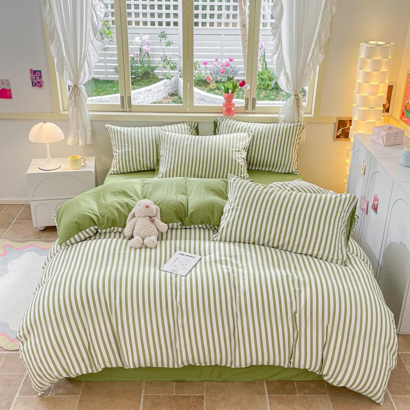 Girl Heart Fresh Small Floral Bedding Four-piece Set Washed Cotton Dormitory Bed Single Three-piece Set