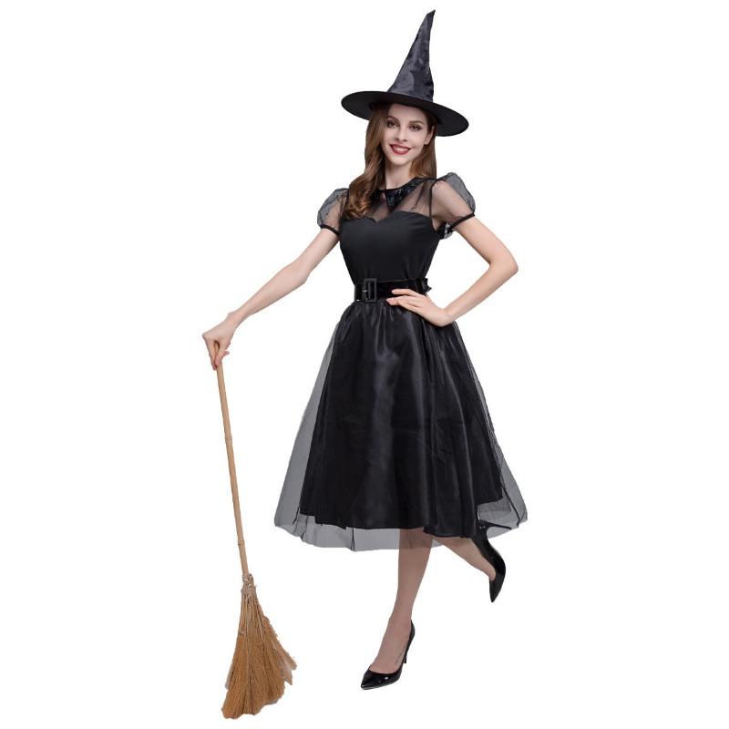 Halloween Costume Black Veil Witch Sorcerer Night Ghost Stage Party Costume Adult