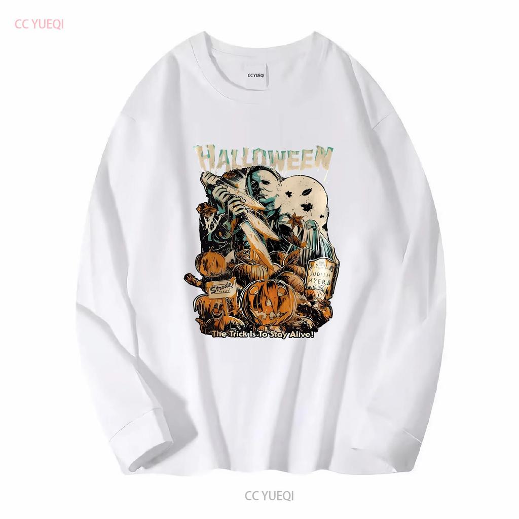 The Trick Is To Stay Alive T Shirt Halloween Horror Movie Vintage Washed Stylish Versatile Designer Clothes Soft Comfortable