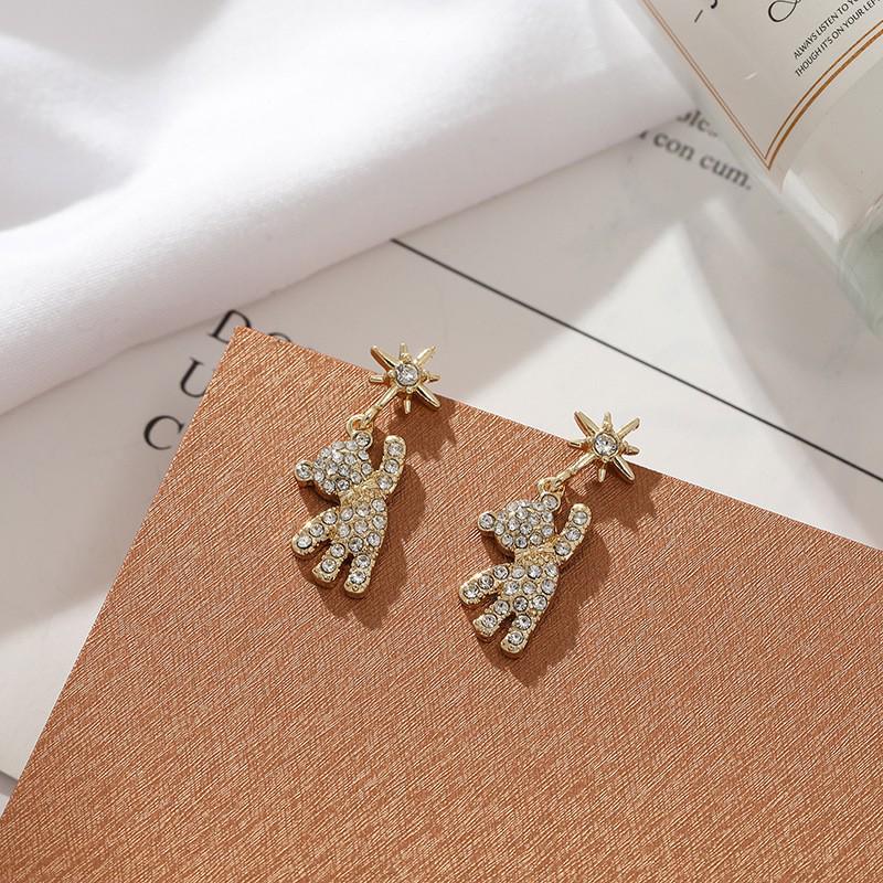 Fashion Commute S925 Silver Needle Diamond Bear Earrings - Fun Christmas Jewelry for Women