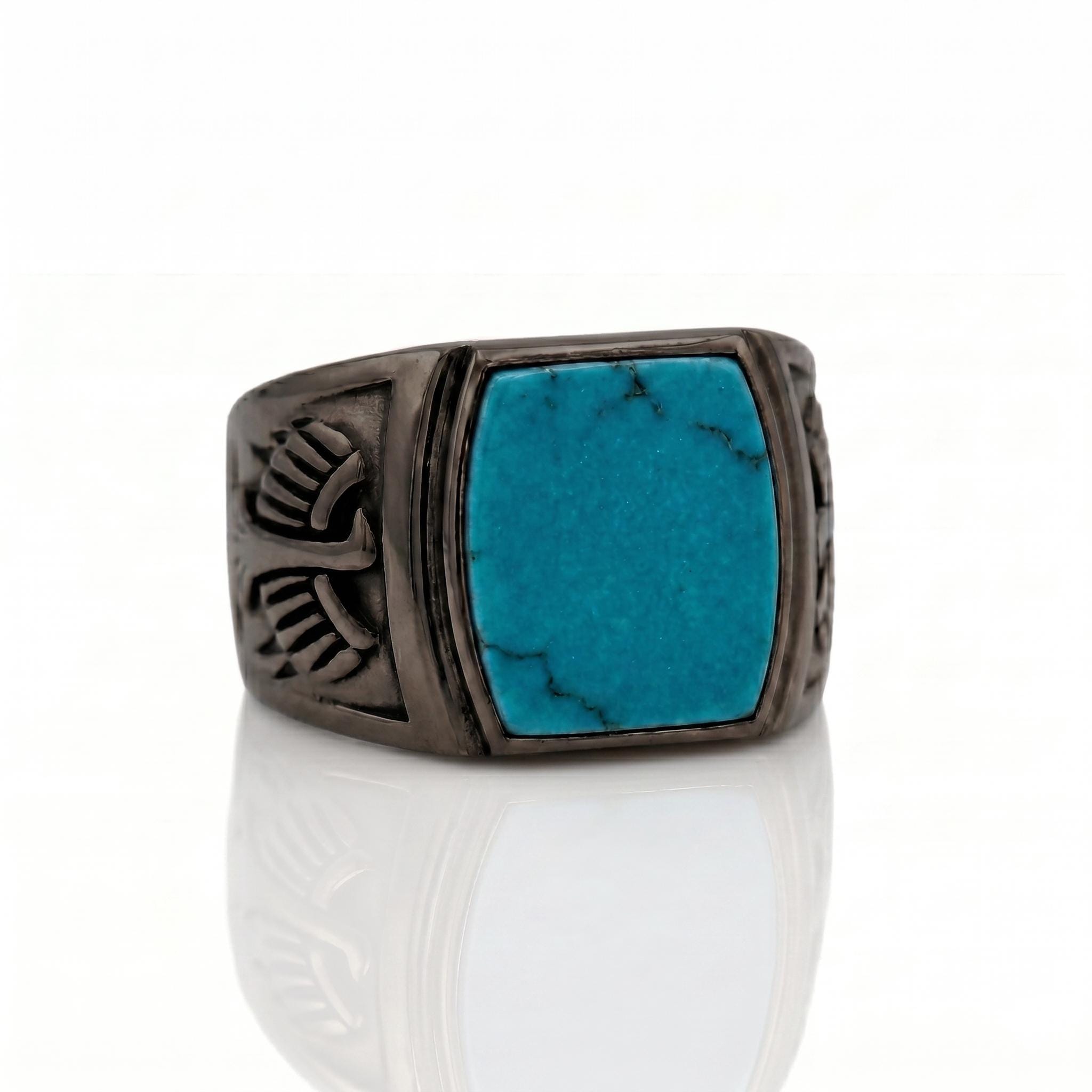Blue Turquoise Men`s Ring, 925 Sterling