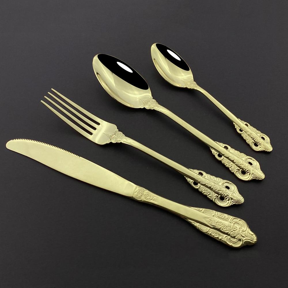 Mirror Gold Tabelware Cutlery Set 304 Stainless Steel Dinnerwar Steel Flatware Luxury Gold Fork Tea Spoon Knife Silverware Set