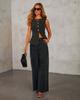 European & American Fashion Denim Pantsuit: Sleeveless Vest & Wide-Leg Jeans