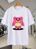 8E Graphic Print T-shirt - Sporty Casual Short Sleeve Tee with Pink Bear Design