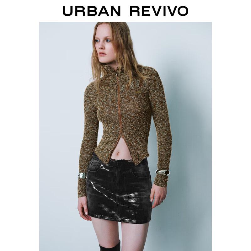 

Женский трикотажный кардиган UR в стиле ретро с текстурой «кряква» и двойной молнией XS