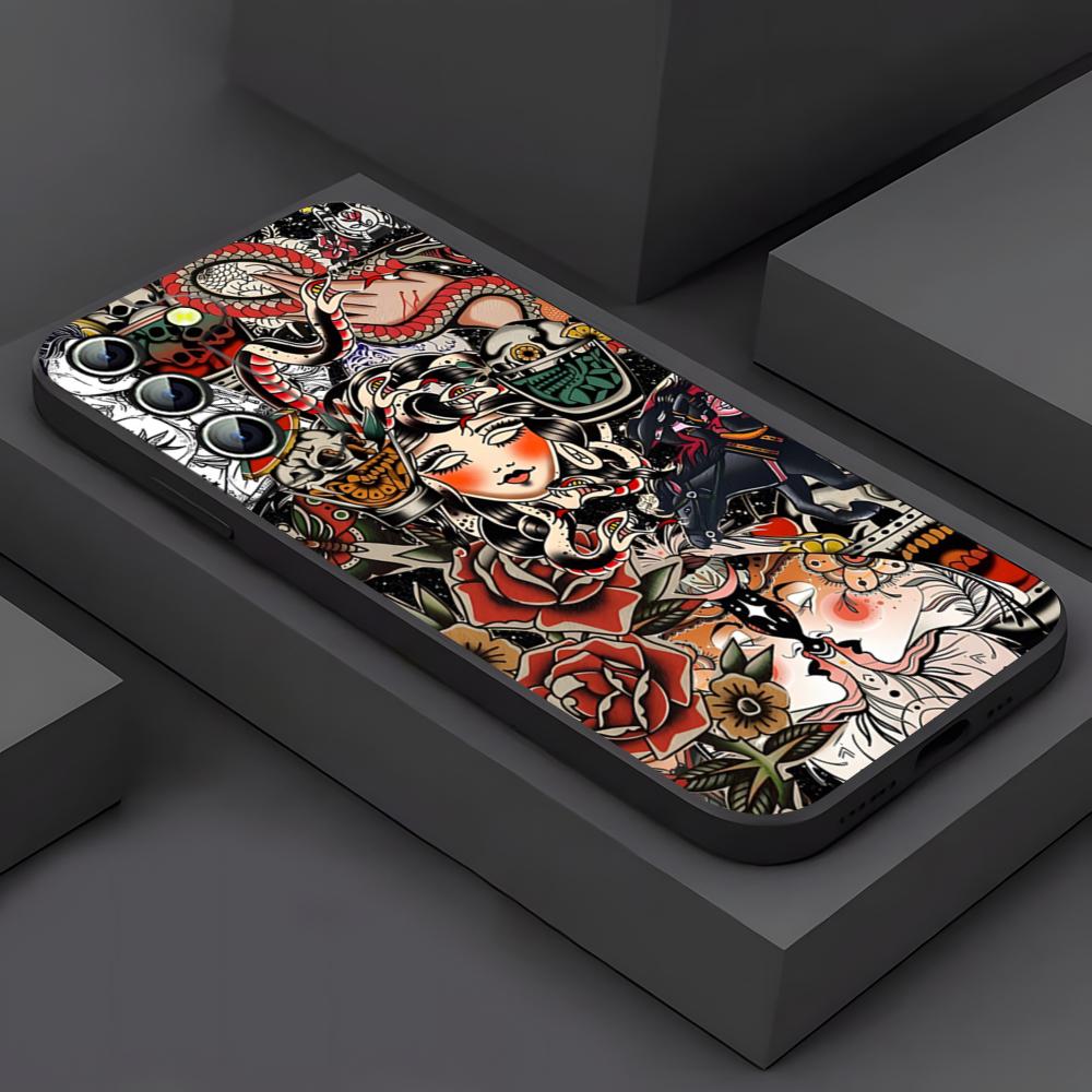 

Cool Old School Tattoo Phone Case For Samsung S26 S25 Ultra S24 S22 S23 S20 Fe S21 Plus A54 A34 A16 A53 Back Cover Samsung s26