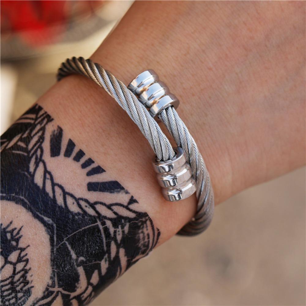 Unique Retro Style Stainless Steel Wrapped Geometric Bracelet Fashion Unisex Accessory Gift