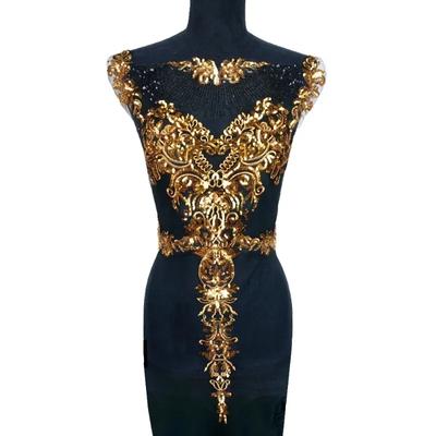 1 Set Schwarz Tüll Pailletten Stickerei Spitze Stoff Quaste Königliche Edle Hochzeit Kleid Applique Patch Kragen Kleid DIY