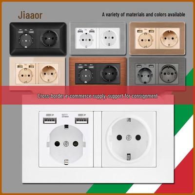 Tip 146 Çift USB 16A İki Gözlü Avrupa Güç Prizi Paneli Alman Standardı Anahtarlı (Gizli)