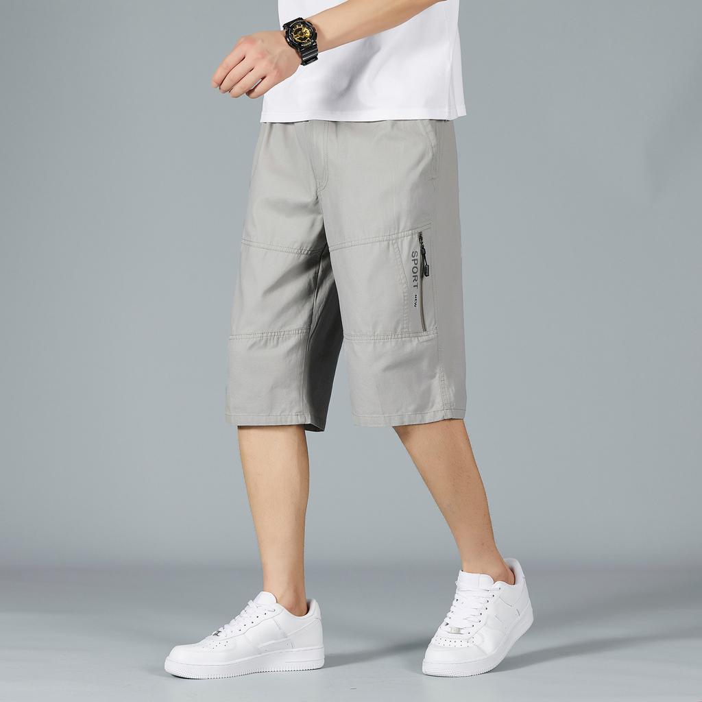 Men's Shorts Knee Pants Zipper Pocket Summer Shorts Jogger Elastic Waist Sports Wear