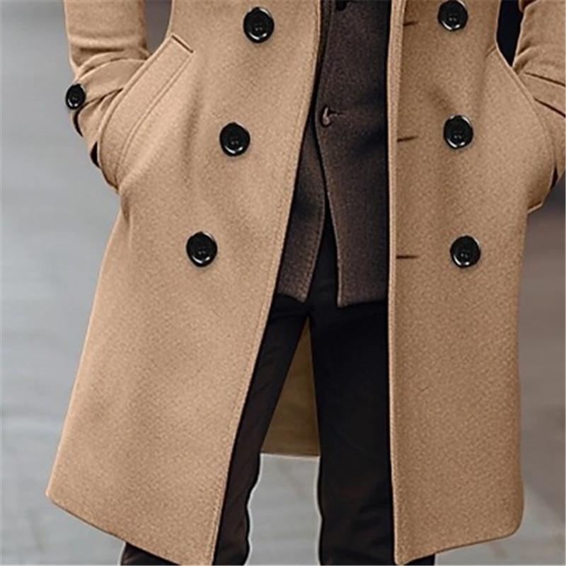 Autumn Winter Men's Woolen Coats Business Casual Fashion Double Breasted Long Woolen Trench Male England Style Wool Blends Coat