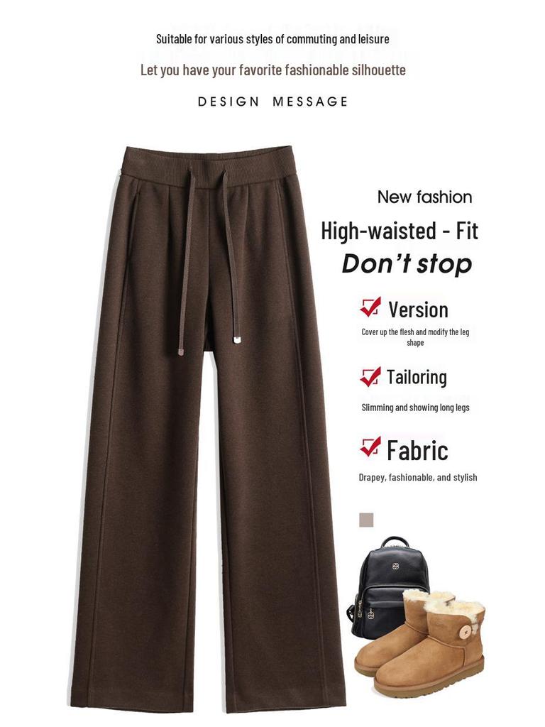 Brand New Women's High-Waisted Wool Wide-Leg Pants: Stylish, Versatile, Slimming, and Casual.