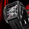 New Business Cool Wine Barrel Shaped Hollowed Dial Men's Wristwatch Silicone Strap Waterproof Luminous Quartz Male Watch