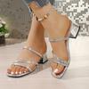 Silberne Kristallriemen High Heels Slipper Damen Sommer Eckige Zehenpartie Dicke Absätze Sandalen Frau Übergröße Mode Party Kleiderschuhe