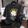 Vintage Gewaschenes Gänseblümchen Graffiti T-Shirt Streetwear Bleib Dir Treu Brief Grafikdruck Herren Damen Kurzarm Baumwolle T-Shirt Tops