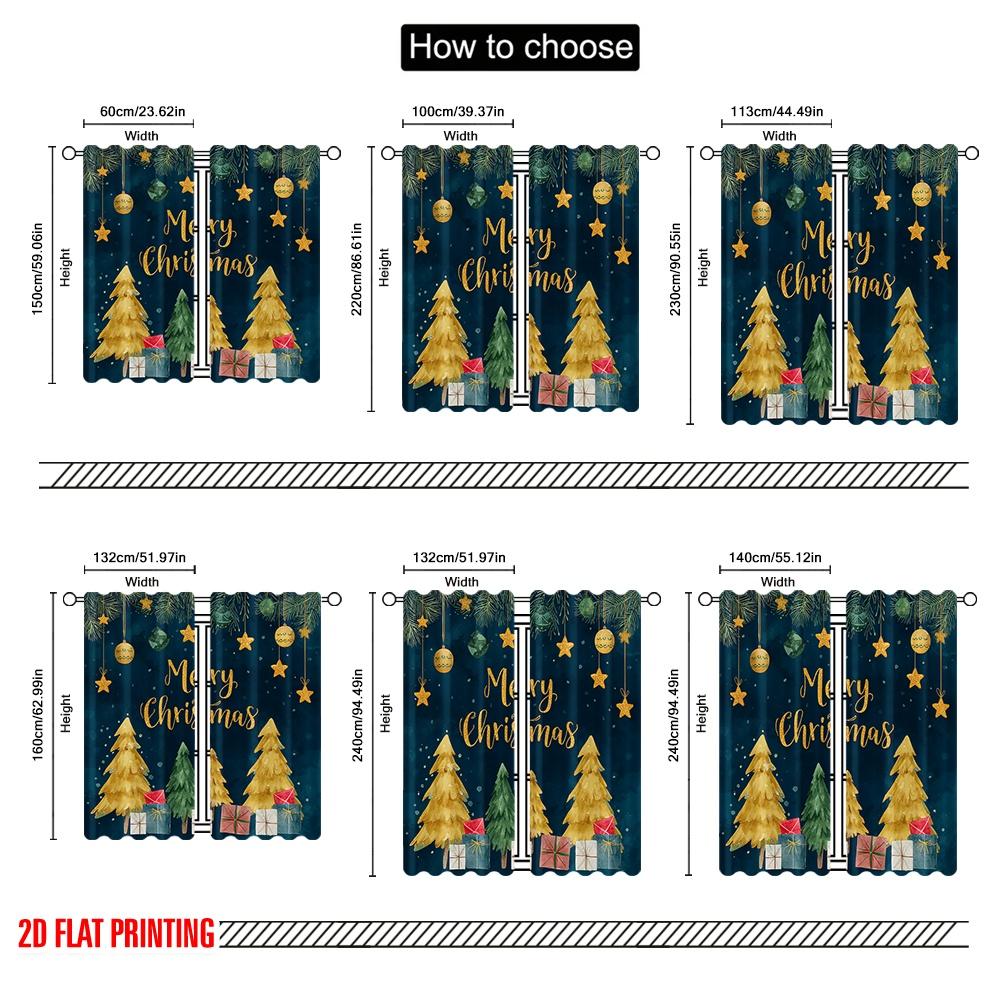 2 Stück, 2D-Flachdruck Druckvorhänge Weihnachtskiefern Vielseitiger Stoff (ohne Stange) Ganzjahresnutzung für Wohnzimmer,